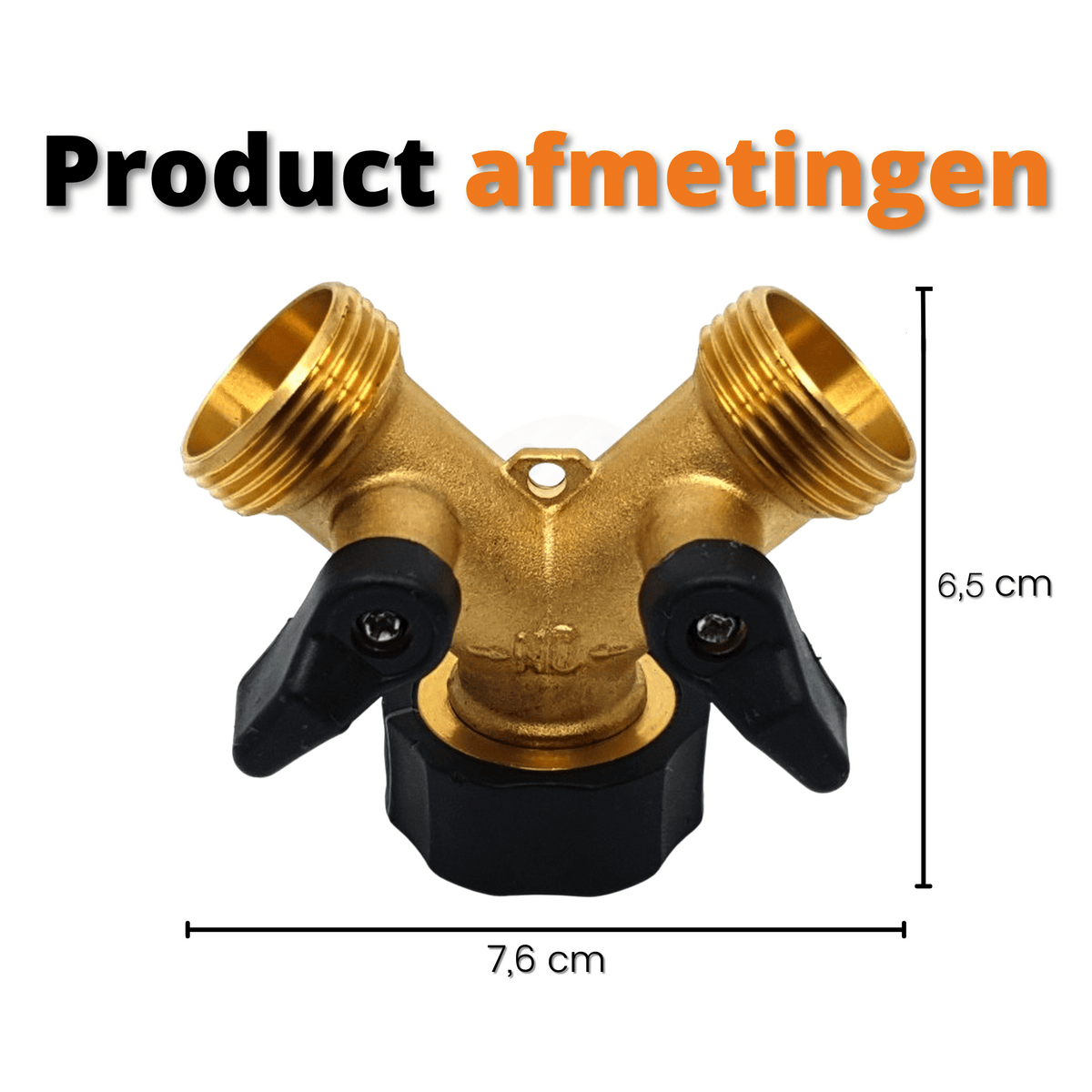 2-weg waterverdeler van messing voor 2 apparaten/tuinslangen, 2-delige verdeler 3/4 inch adapter 1/2 inch met kogelkraan voor het instellen en afsluiten van de waterstroom