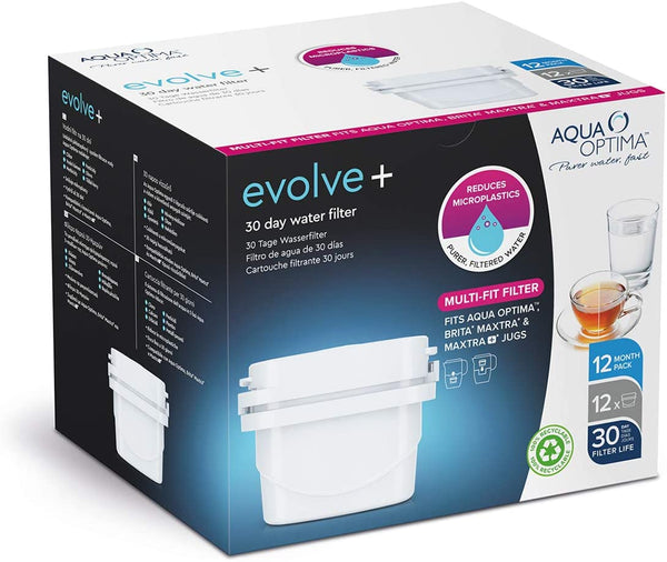 Aqua Optima Evolve+ single life waterfilter 12pack | 12 x 100 liter | Vervangingsfilter Aqua Optima, Brita® Maxtra®, Maxtra+®
