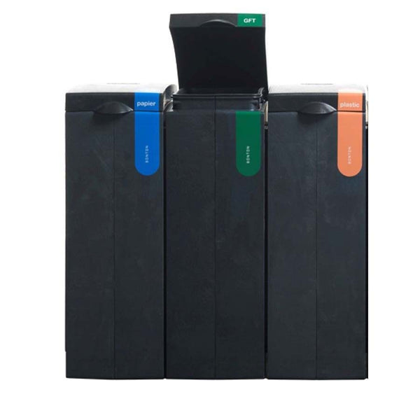 Trio Afvalbak afvalscheiding BonTon - drie afvalfracties (3 x 70 L, Rest, Papier en GFT) | Gerecycled materiaal