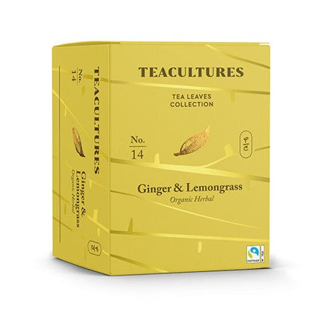 Tea Cultures Thee Organic Ginger & Lemongrass - 25 x 2 gram - theezakjes voor 1 kop thee - biologisch en fairtrade thee - kruidenthee - gemberthee